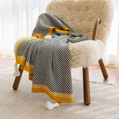 DecorBites™ Knitted Diagonal Stripe Sofa Blanket for Warm Autumn Winter Home Decor