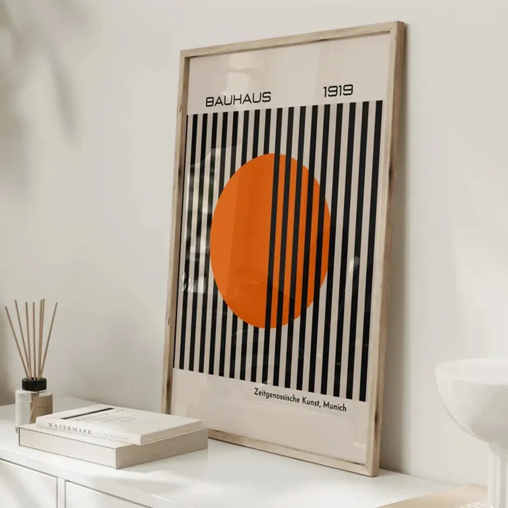 DecorBites™ Bright Orange Bauhaus Retro Wall Art