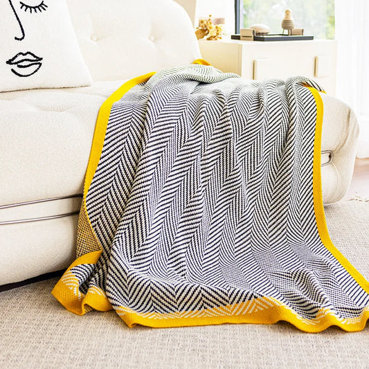 DecorBites™ Knitted Diagonal Stripe Sofa Blanket for Warm Autumn Winter Home Decor