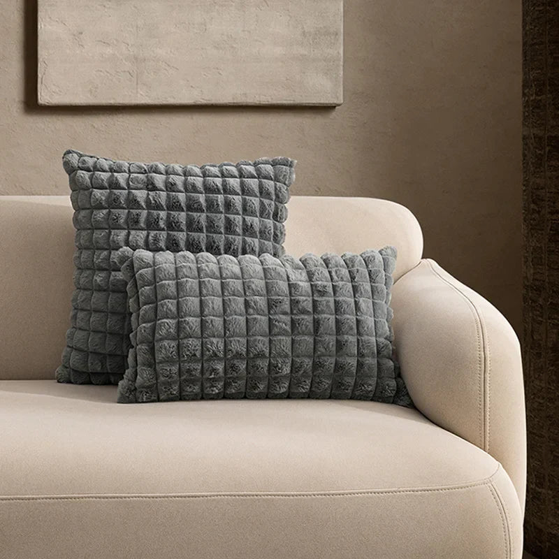 DecorBites™ Fluffy Faux Fur Cushion Cover 45x45cm Cream Coffee Brown Home Decor Sofa