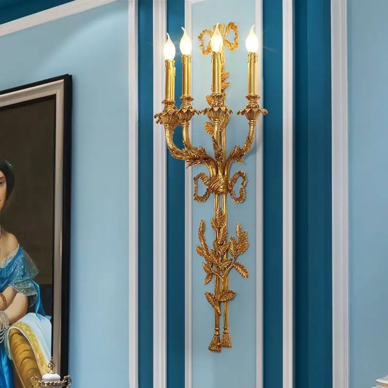 DecorBites™ Baroque Antique Brass Leaf Gold Wall Sconce - 5 Candle Lights