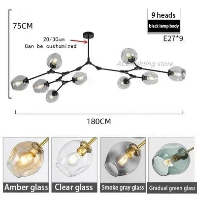 DecorBites™ Glass Bubble Branch Chandelier: Modern Hanging Ceiling Light Fixture