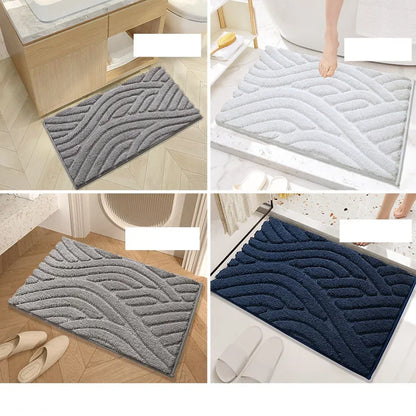 Decobites Striped Flocked Bath Mat: Absorbent, Anti-slip, Easy Clean, Thick Bathroom Rug