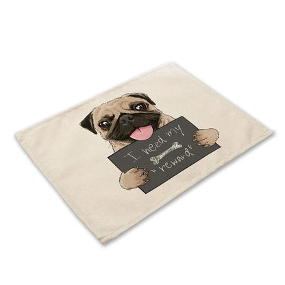 DecorBites™ Cute Dog Linen Dining Mats Coasters 42*32cm Home Decor