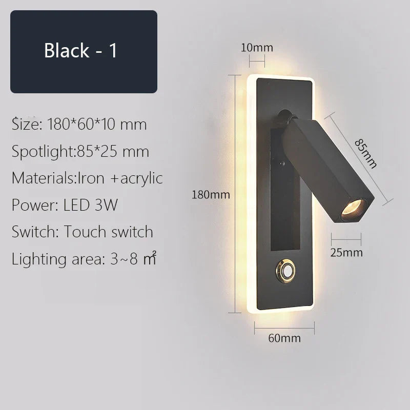 DecorBites™ Dimmable LED Wall Sconce Rotation Reading Light for Bedroom Living Room