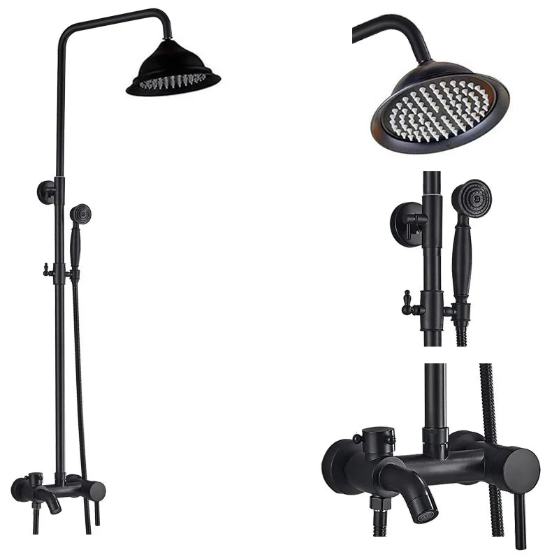 DecorBites™ Black Brass Bath Shower Faucet Set with Handshower and Tub Spout