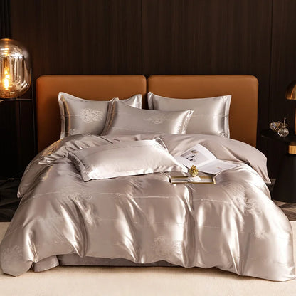 DecorBites™ Jacquard Satin Summer Bedding Set - Elegant & Skin Friendly Duvet Cover - Single/Double Size