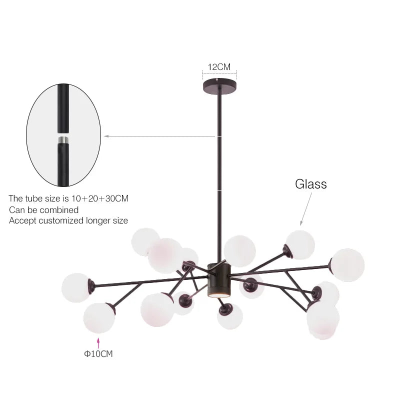 DecorBites™ Black Chandelier: Luxury Glass Pendant Lights for Living Room, Bedroom, and Restaurant