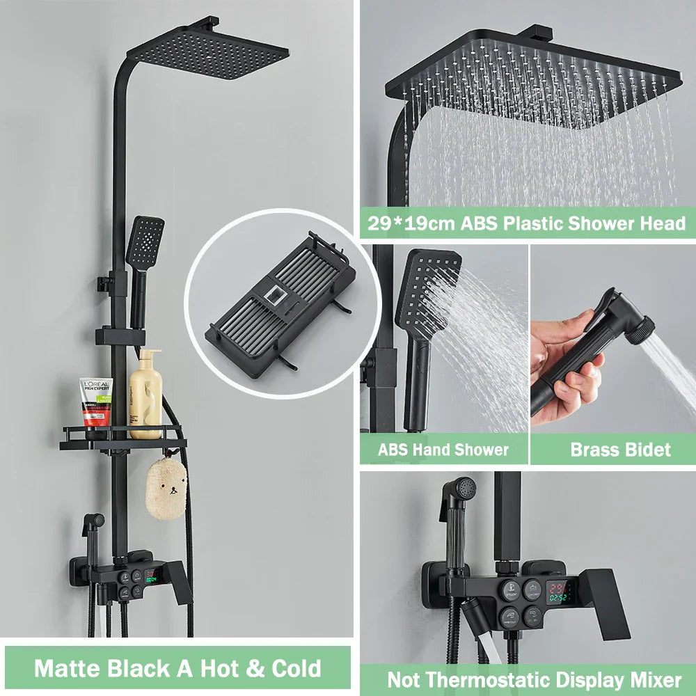 DecorBites™ Gold Thermostatic Shower Faucet Set: Smart Digital Mixer, Wall Mounted Rainfall System