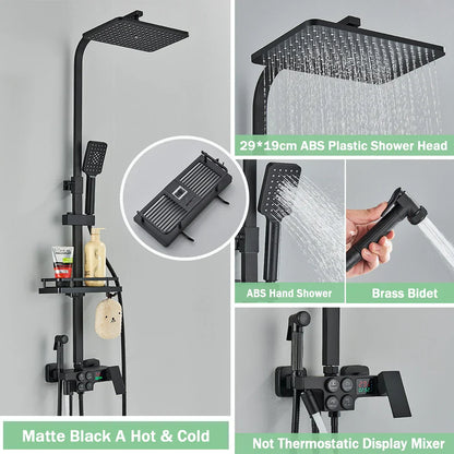 DecorBites™ Gold Thermostatic Shower Faucet Set: Smart Digital Mixer, Wall Mounted Rainfall System