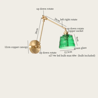 Decorbites™ Grüne Glas-LED-Wandleuchten mit Zugkette Vintage-Messing Heimdekoration