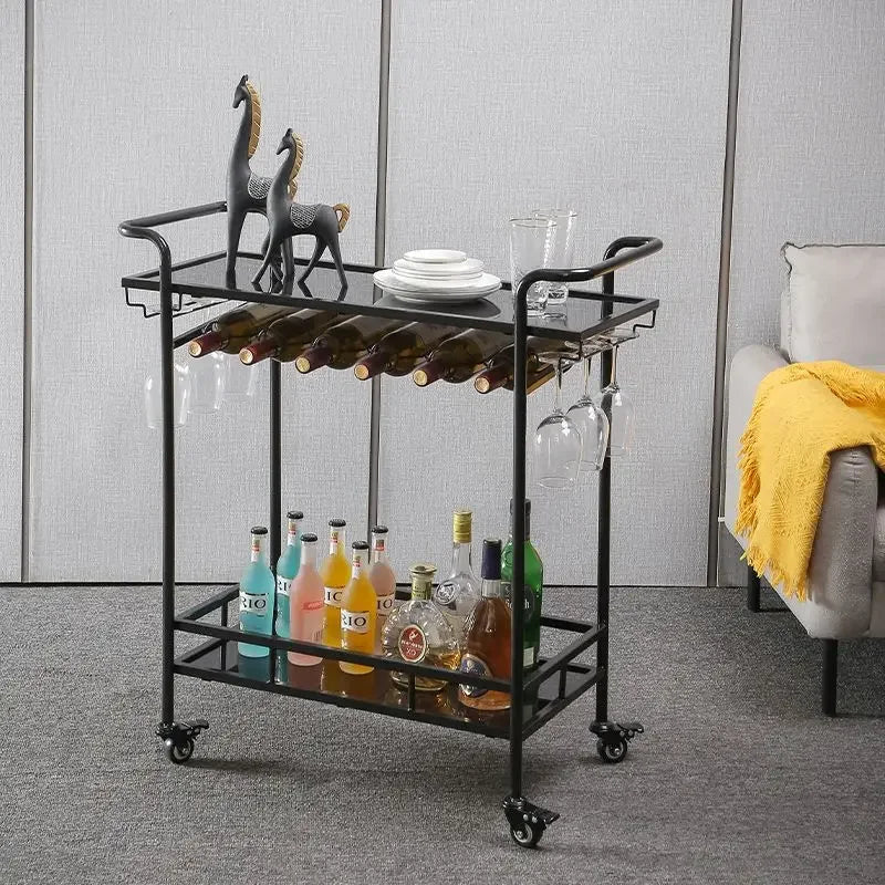 DecorBites™ Drinks Trolley Wine Rack Bar Cart Glass Cup Holder Kitchen Dining Black Gold