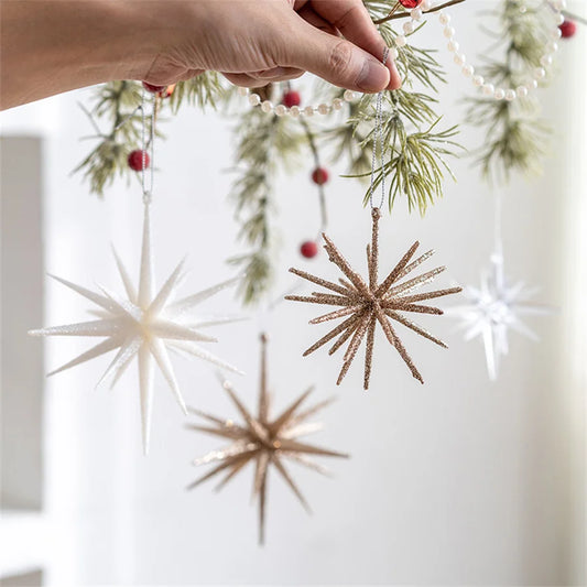 Christmas Tree Decoration Hanging Christmas Decoration Champagne Color White Exploding Star Christmas New Year