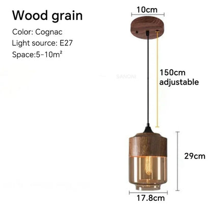 DecorBites™ Glass Wood Chandelier LED Pendant Light Fixture for Living Dining Bedroom