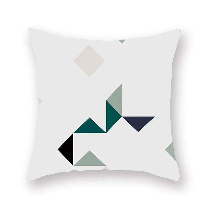 غطاء وسادة DecorBites™ بتصميم أوراق الشجر الهندسية وزهور باللون الأزرق المخضر لتزيين الأريكة والسيارة والمنزل