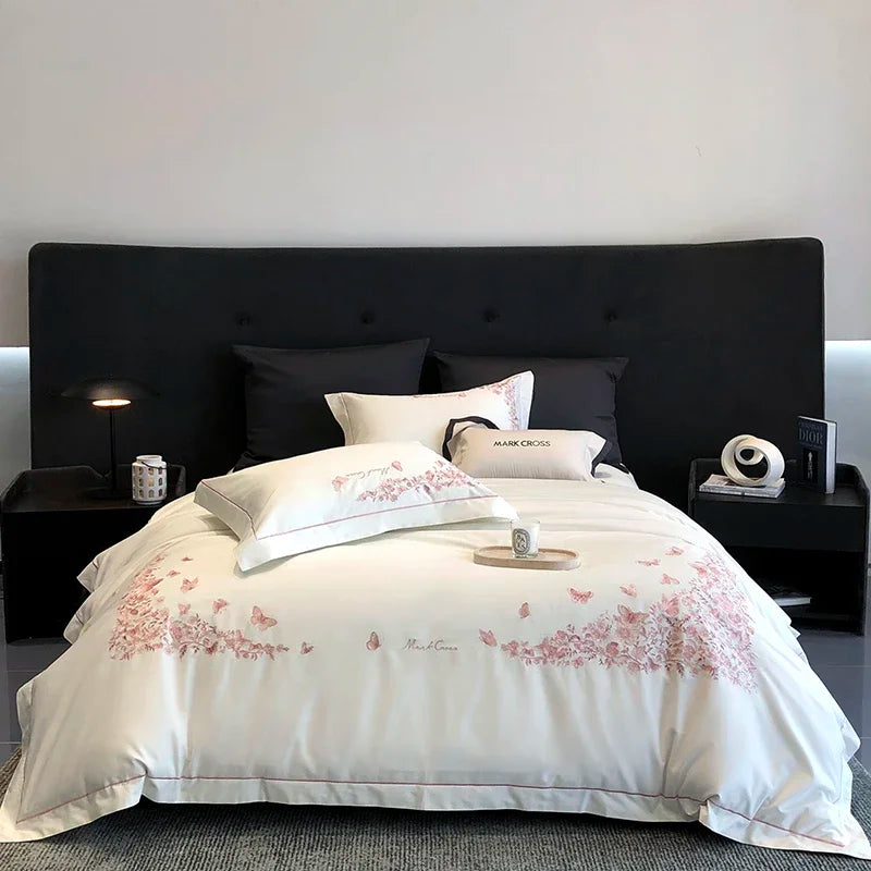 DecorBites™ Egyptian Cotton Bedding Sets in White, Queen King Ru Size Bed Linens