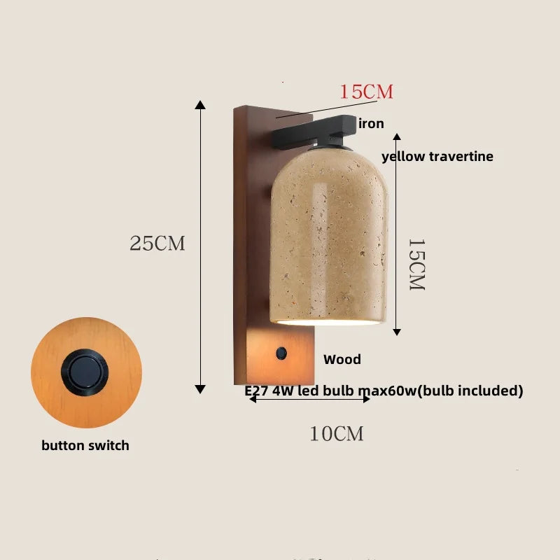 DecorBites™ Black Iron LED Wall Light Fixture Coffee Nordic Modern Natural Wood Bedside Lamp