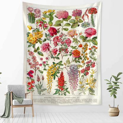 Decobites Botanical Map Tapestry: Retro Boho Wall Hanging for Dorm or Living Room