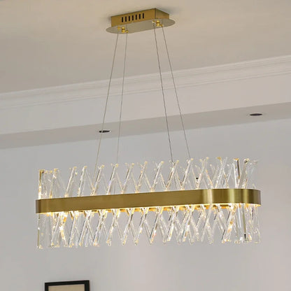 DecorBites™ Gold Crystal Chandelier: Modern Rectangle LED Dining Room Light Fixture