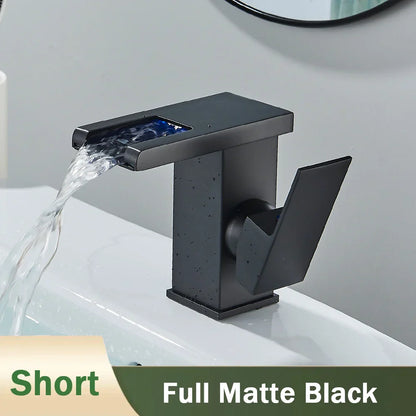 DecorBites™ LED Black Waterfall Basin Faucet: Deck Mounted Hydroelectric Mixer Tap