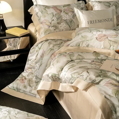 DecorBites™ Egyptian Cotton Print Bedding Set: King Queen Sheet Pillowcase Duvet Cover