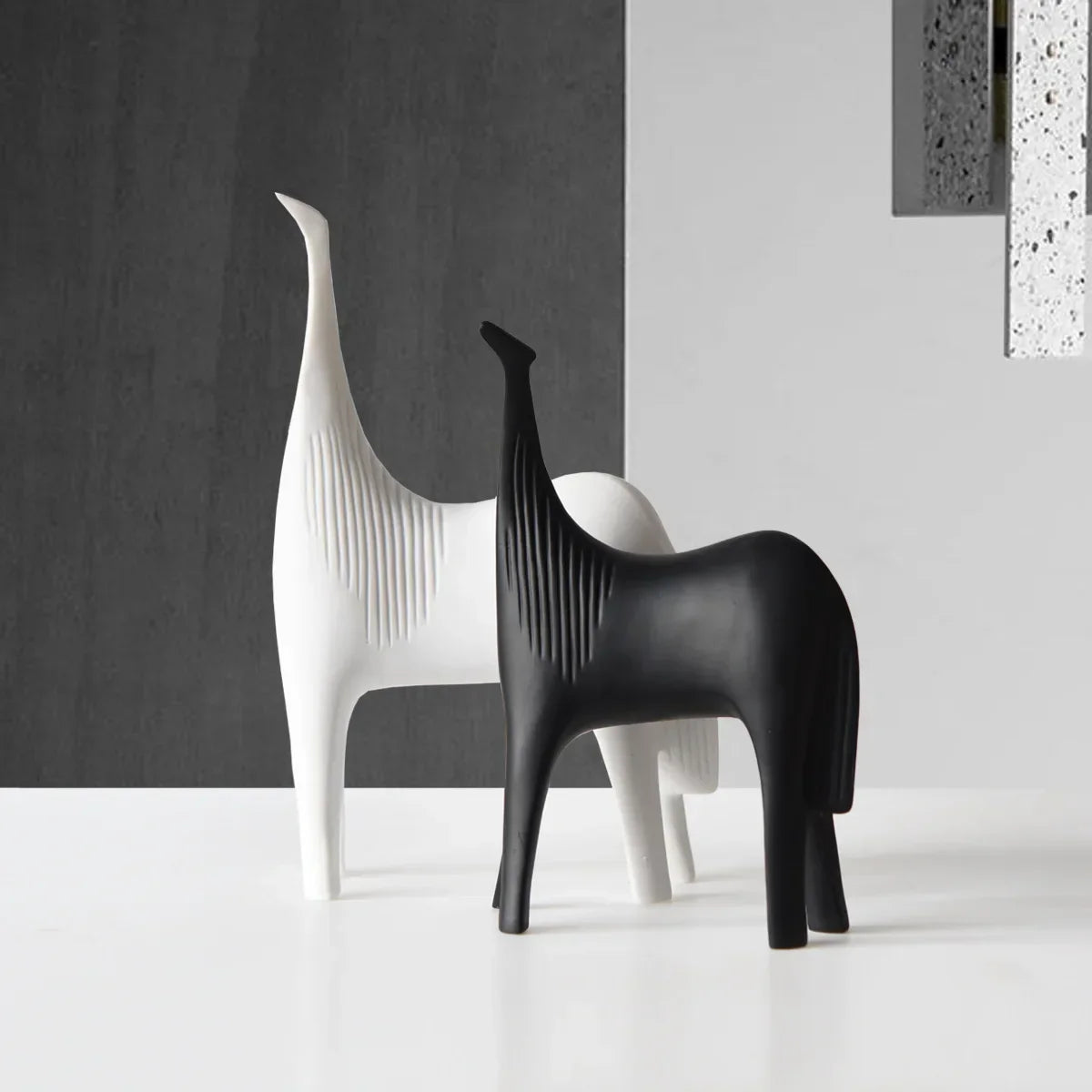 DecorBites™ Black & White Horse Abstract Ornaments for Home Decor