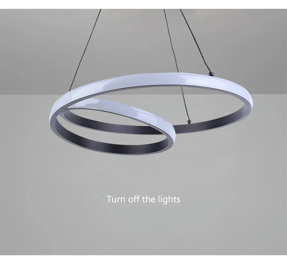 Lámpara Colgante LED Nórdica Diseño Minimalista de Doble Anillo Colores Negro y Blanco Luz Principal para Sala de Estar Dormitorio Comedor Villa