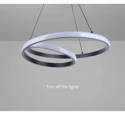Lámpara Colgante LED Nórdica Diseño Minimalista de Doble Anillo Colores Negro y Blanco Luz Principal para Sala de Estar Dormitorio Comedor Villa