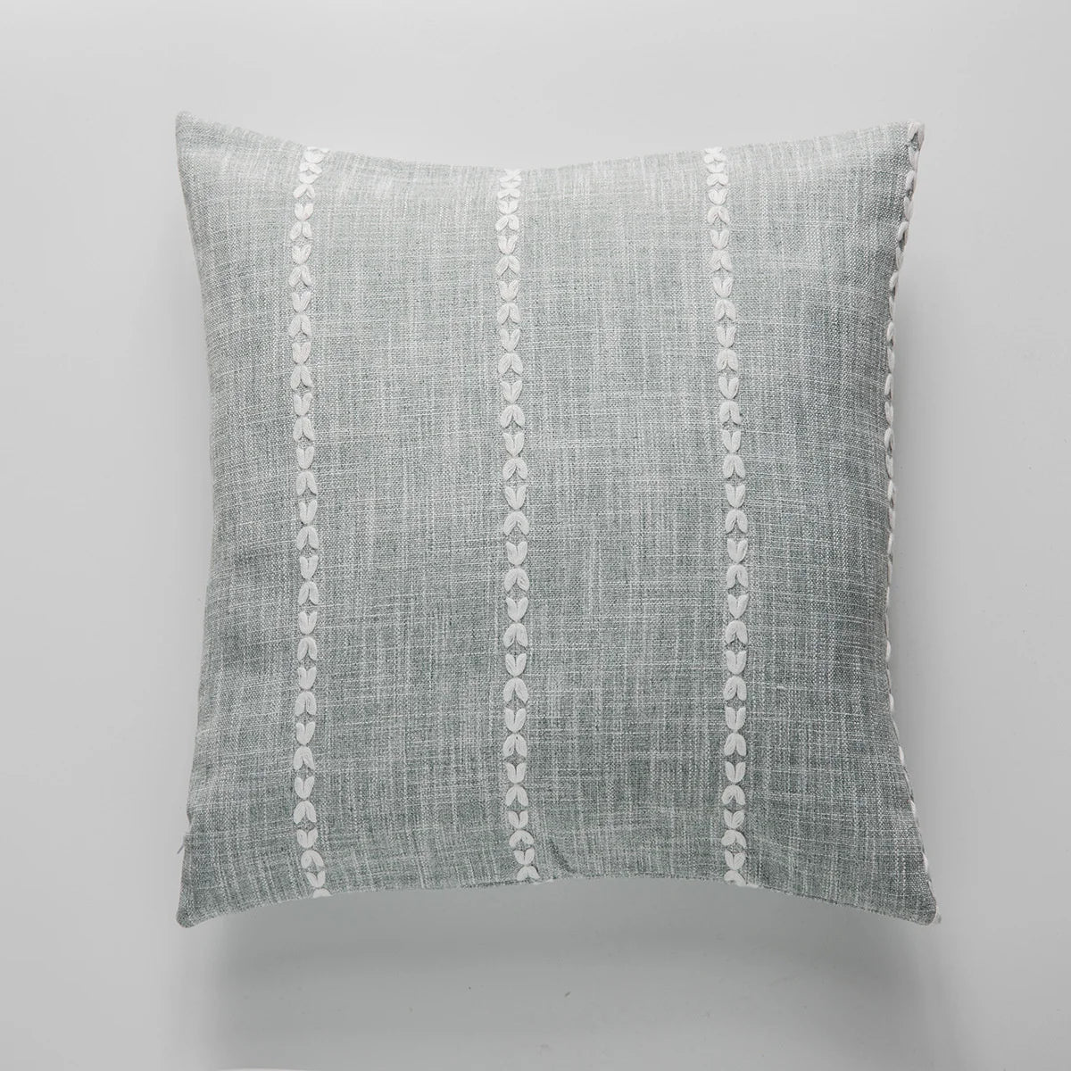 DecorBites™ Brown Grey Stripe Embroidery Cushion Cover Set, Cotton Linen, 45x45cm 60x60cm Home Decor