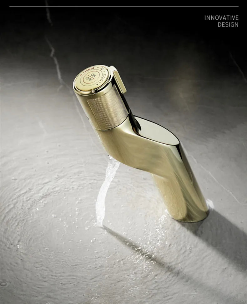 Grifo de Lavabo Decorbites™ Gold Basin: Mezclador de Empuje de Una Palanca para Baño, Material de Latón