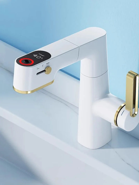 DecorBites™ LED Basin Faucet Pull Out White Gold Water Mixer Sink Tap