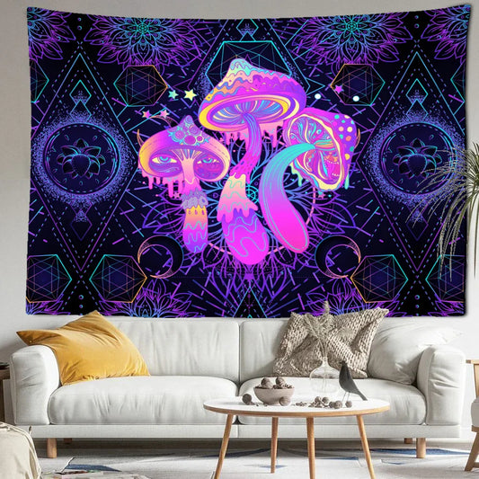 Decobites Purple Geometric Mushroom Tapestry Wall Hanging for Hippie Home Decor