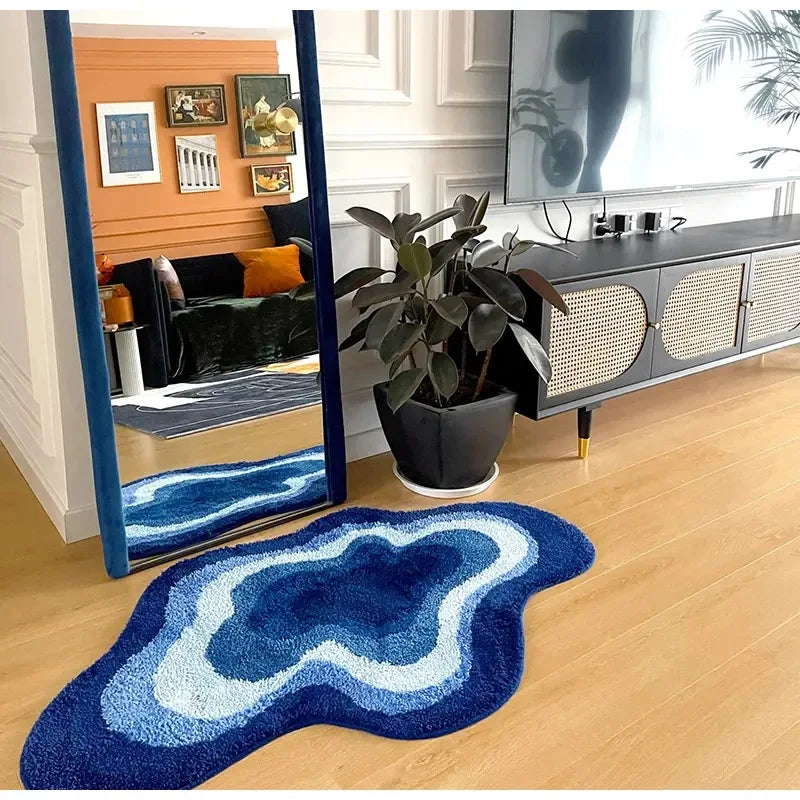 DecorBites™ Cloudy Blues Wavy Retro Rug 80x120, Super Soft & Non-Slip Hand Tufted Carpet