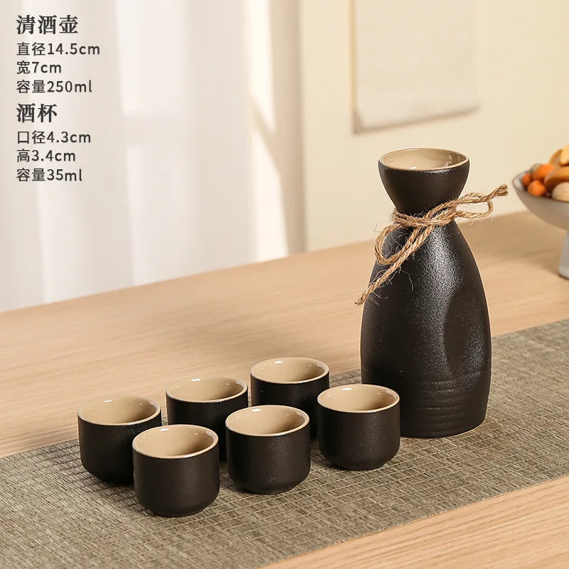 ديكوربايتس™ - وعاء سيراميك أسود لتدفئة النبيذ والساكي للمنزل، تصميم ياباني مصنوع يدويًا