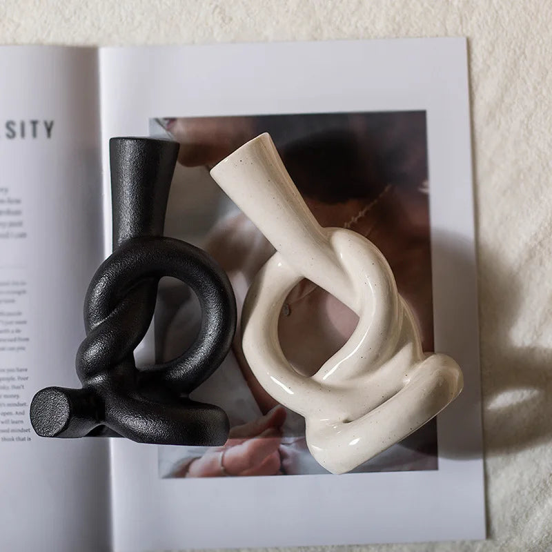 DecorBites™ Ceramic Knot Candle Stand Geometric Home Decor Hollow Candlestick