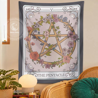 Decobites Pentacle Tarot Tapestry: Witchy Forestcore Botanical Magic for Home Decor