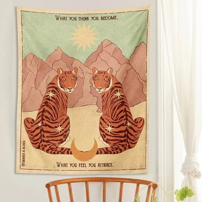 Decobites Tarot Tiger Tapestry: Celestial Wall Art for Living Room, Bedroom Decor