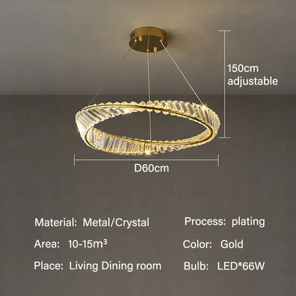 DecorBites™ Gold LED Crystal Pendant Chandelier for Luxury Living Dining Room LightingDécor