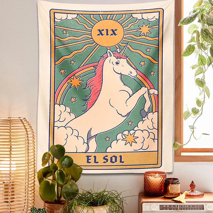 Unicorn Tarot Tapestry by Decobites: Rainbow Bohemian Wall Decor for Home and Dorm Room