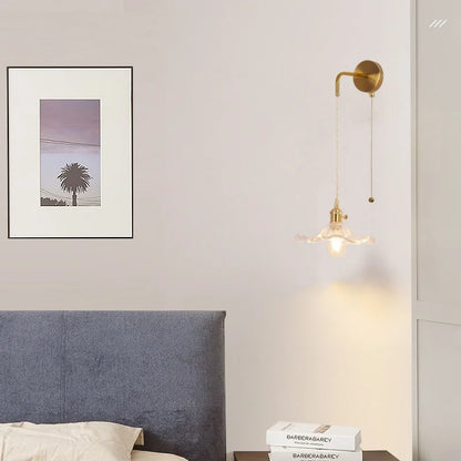 DecorBites™ Glass Copper LED Wall Sconce | Pull Chain Switch | Adjustable Bathroom Light