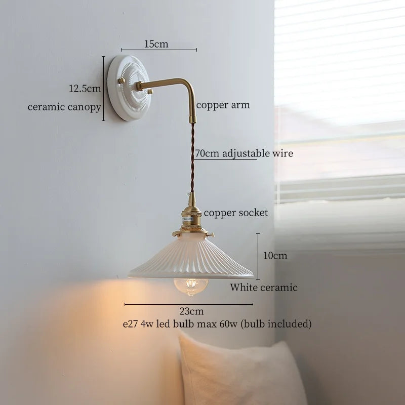 DecorBites™ Copper Ceramic LED Wall Light with Pull Chain Switch for Living Room Decor.
