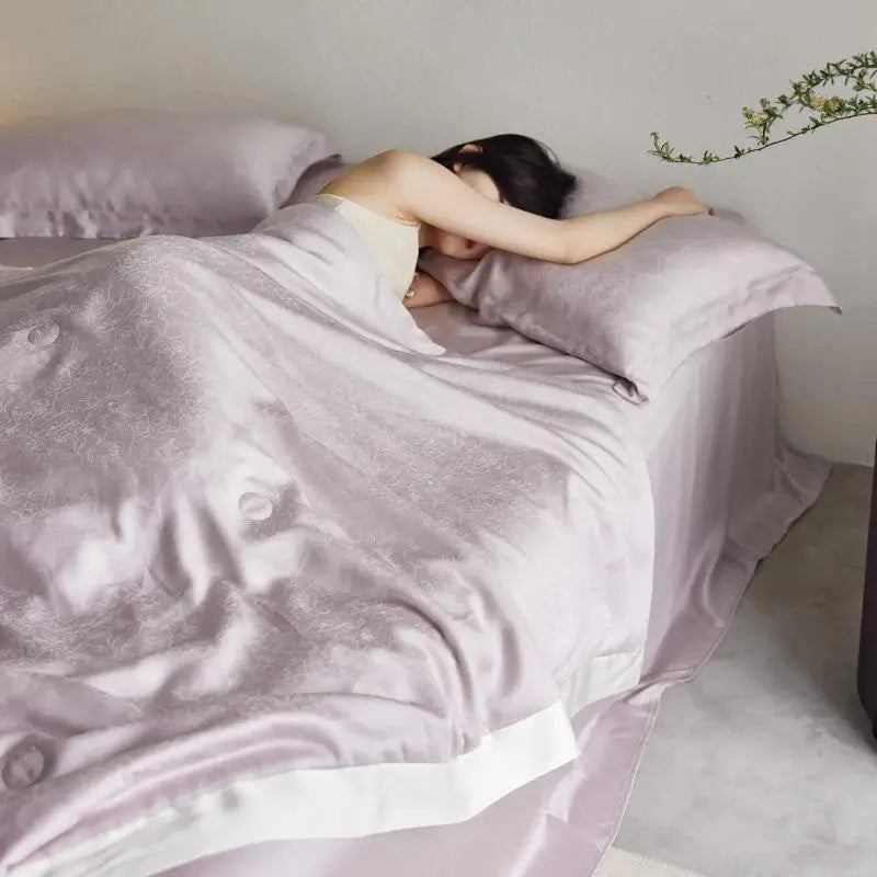 DecorBites™ Light Luxury Jacquard Quilt Set with Sheets & Pillowcases - Ice Silk, Washable & Cooling