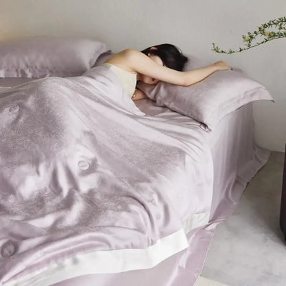 DecorBites™ Light Luxury Jacquard Quilt Set with Sheets & Pillowcases - Ice Silk, Washable & Cooling