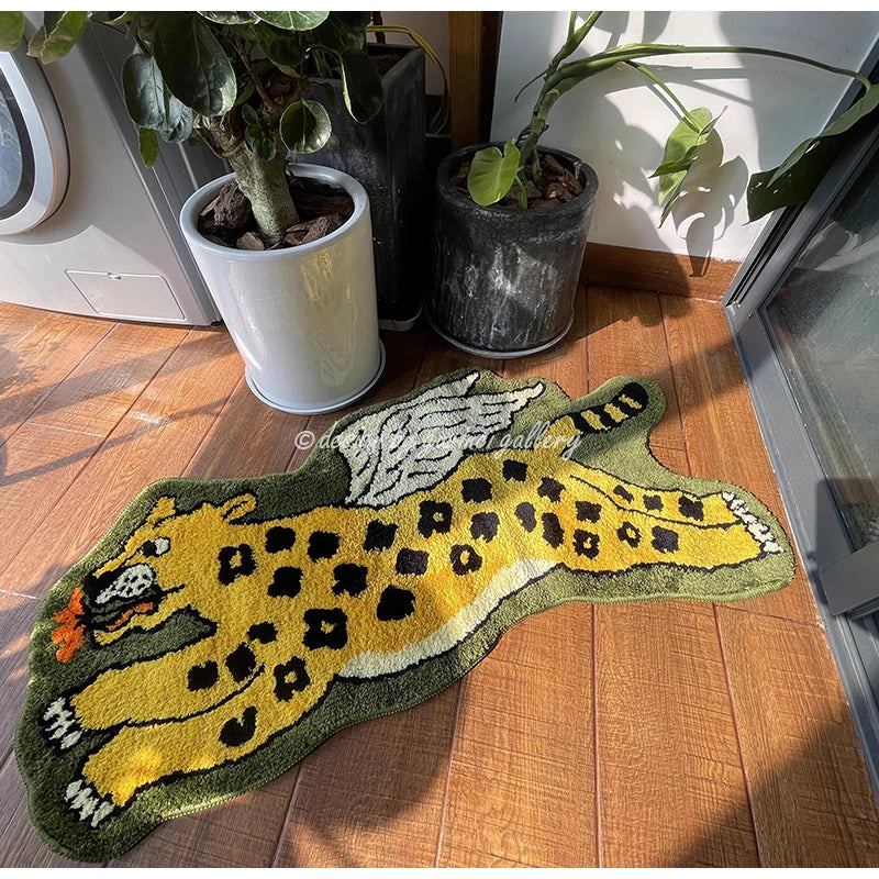DecorBites™ Flying Tiger Leopard Hand Tufted Rug 50x100cm Luxurious Animal Shaped Carpet