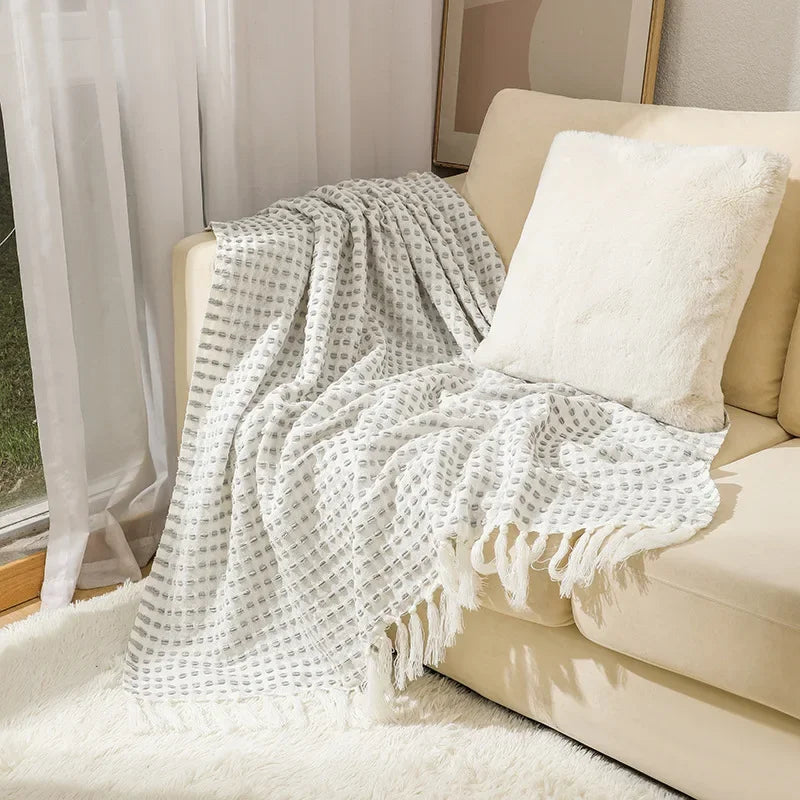 Manta Casual Blanca Nórdica Tejida Decorbites™ - Suave y Cómoda Cubierta para el Final de la Cama o Sofá para Decoración del Hogar y Viajes