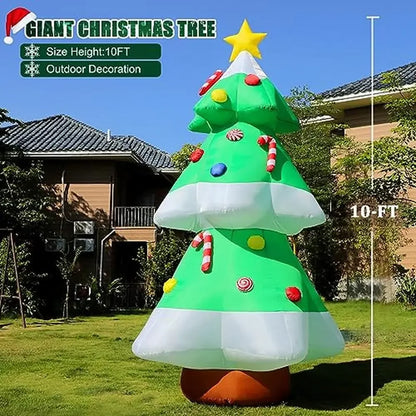 Christmas Inflatable Tree Outdoor Decor with LED Lights 10FT Giant Blow Up Christmas Yard Decoration Star Treetop Eye-Catching