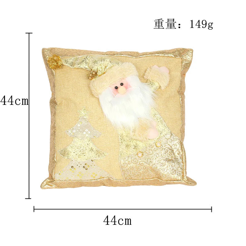DecorBites™ Christmas Snowman Elk Santa Claus Gold Embroidered Pillowcase