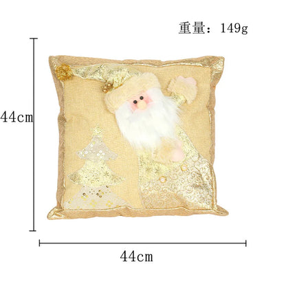 DecorBites™ Christmas Snowman Elk Santa Claus Gold Embroidered Pillowcase
