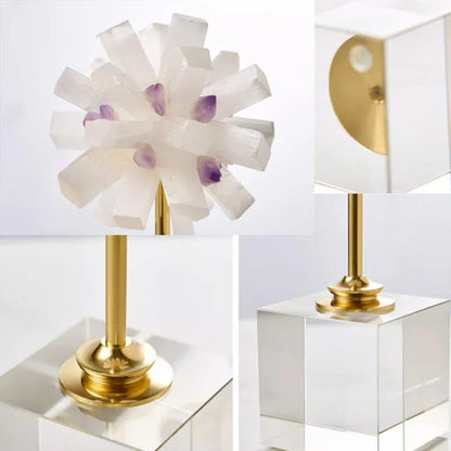 DecorBites™ Crystal Flower Glass Craft Hyalinite Sculpture Metal Decorative Figurine