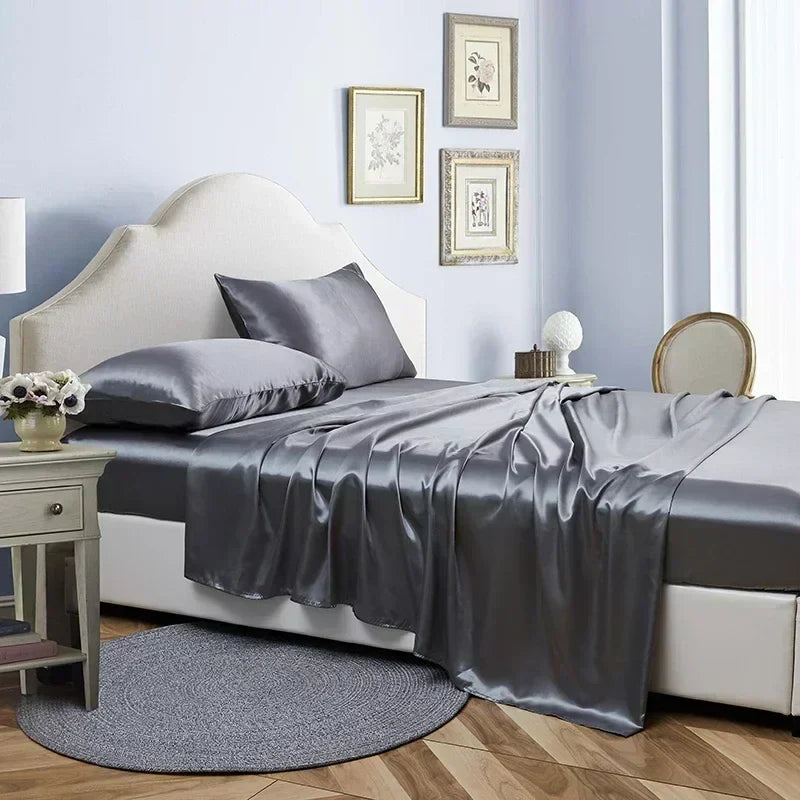 Decobites Satin Queen/ King Bed Sheets Set - Luxurious, High Quality, Solid Colors